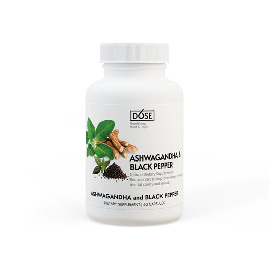 Ashwagandha Supplement with Black Pepper for Stress Relief & Mood Balance (60 Capsules)
